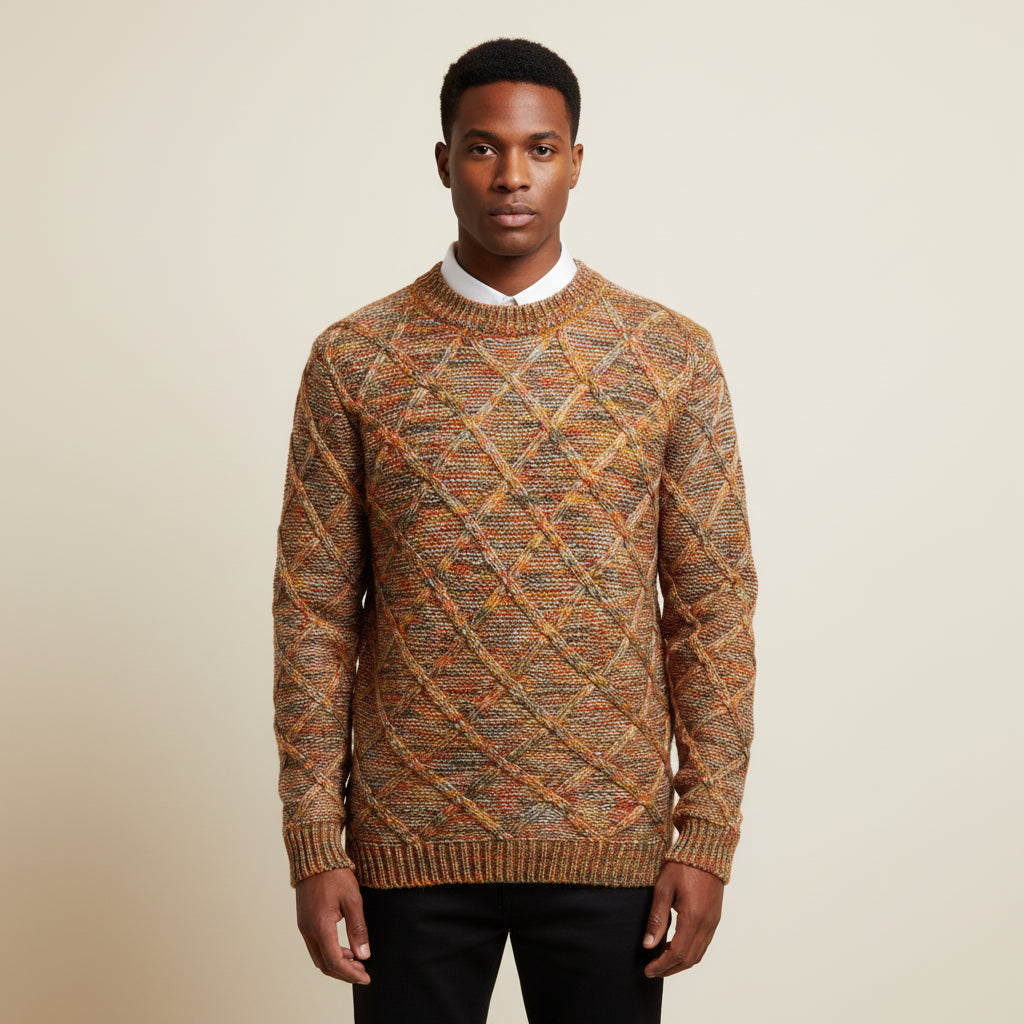 Vibrant Pattern Knit Sweater for Men | Multicolor Textured Design