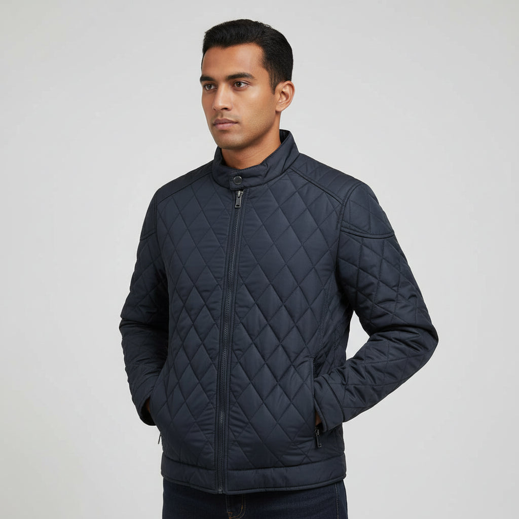 Quilted Zip-Up Jacket for Men | Lightweight Stand Collar Design