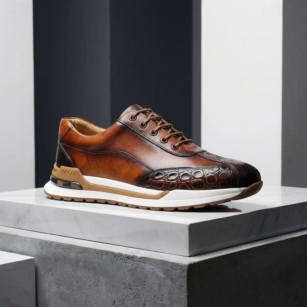 Contemporary Leather Sneakers for Men | Textured Lace-Up Design