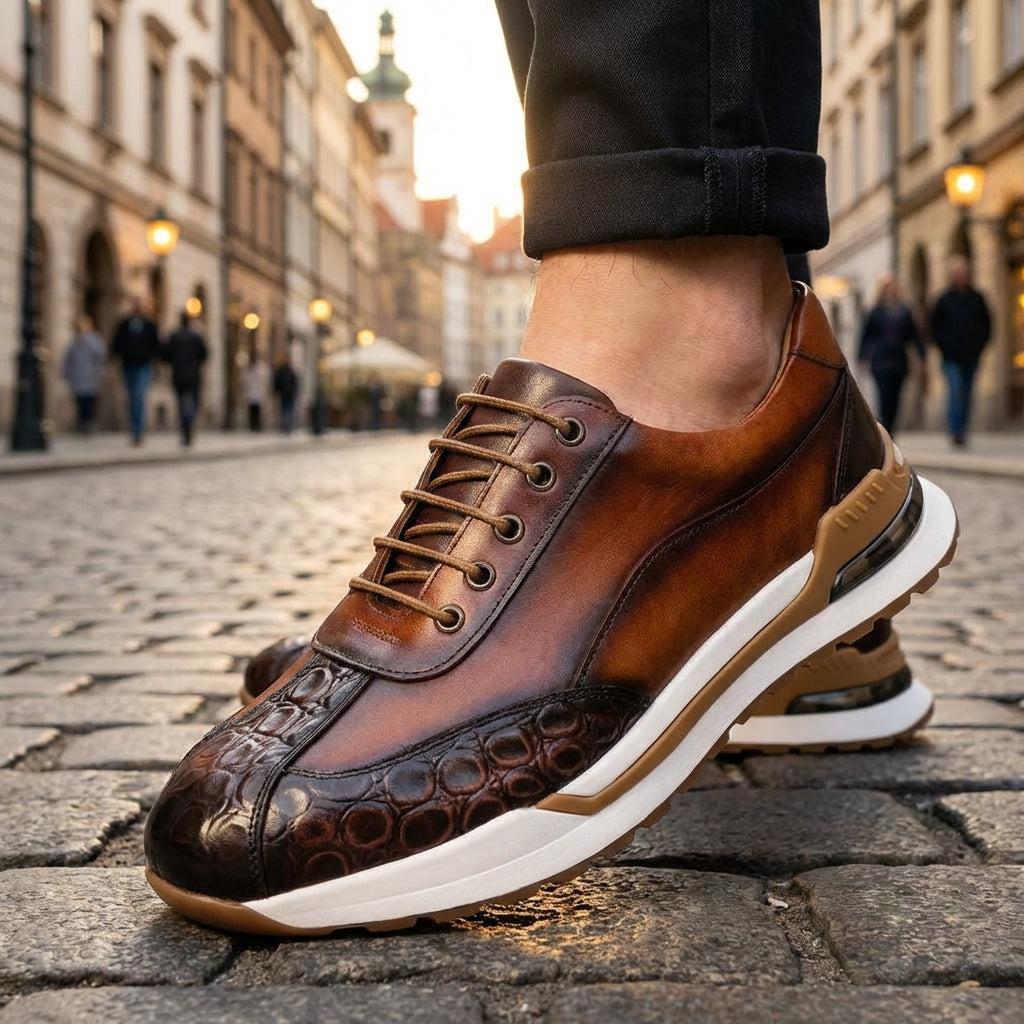 Contemporary Leather Sneakers for Men | Textured Lace-Up Design