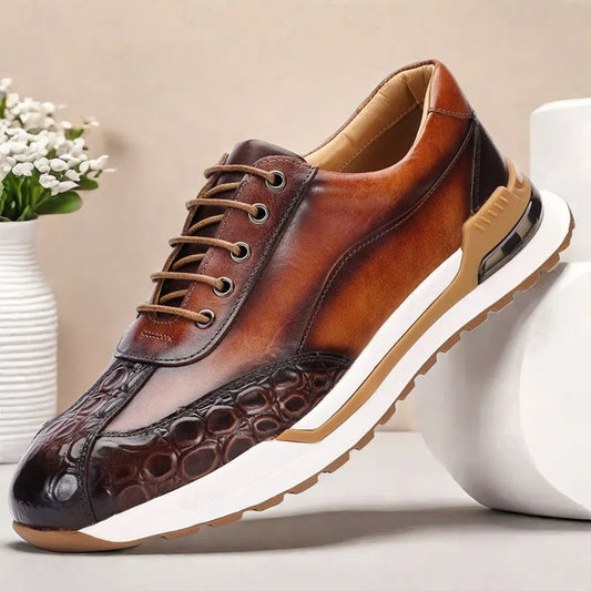 Contemporary Leather Sneakers for Men | Textured Lace-Up Design
