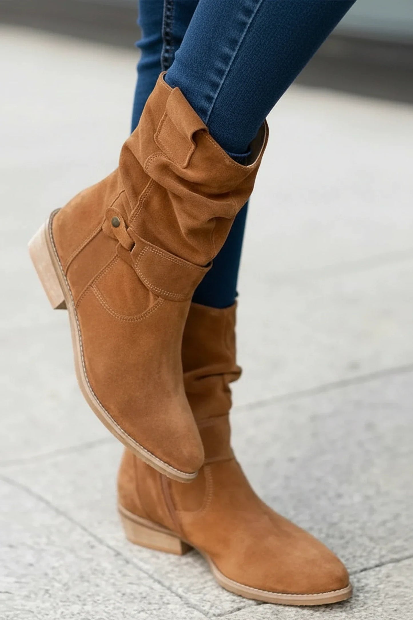 Elegant Slouch Ankle Boots for Women | Buckle Detail & Block Heel