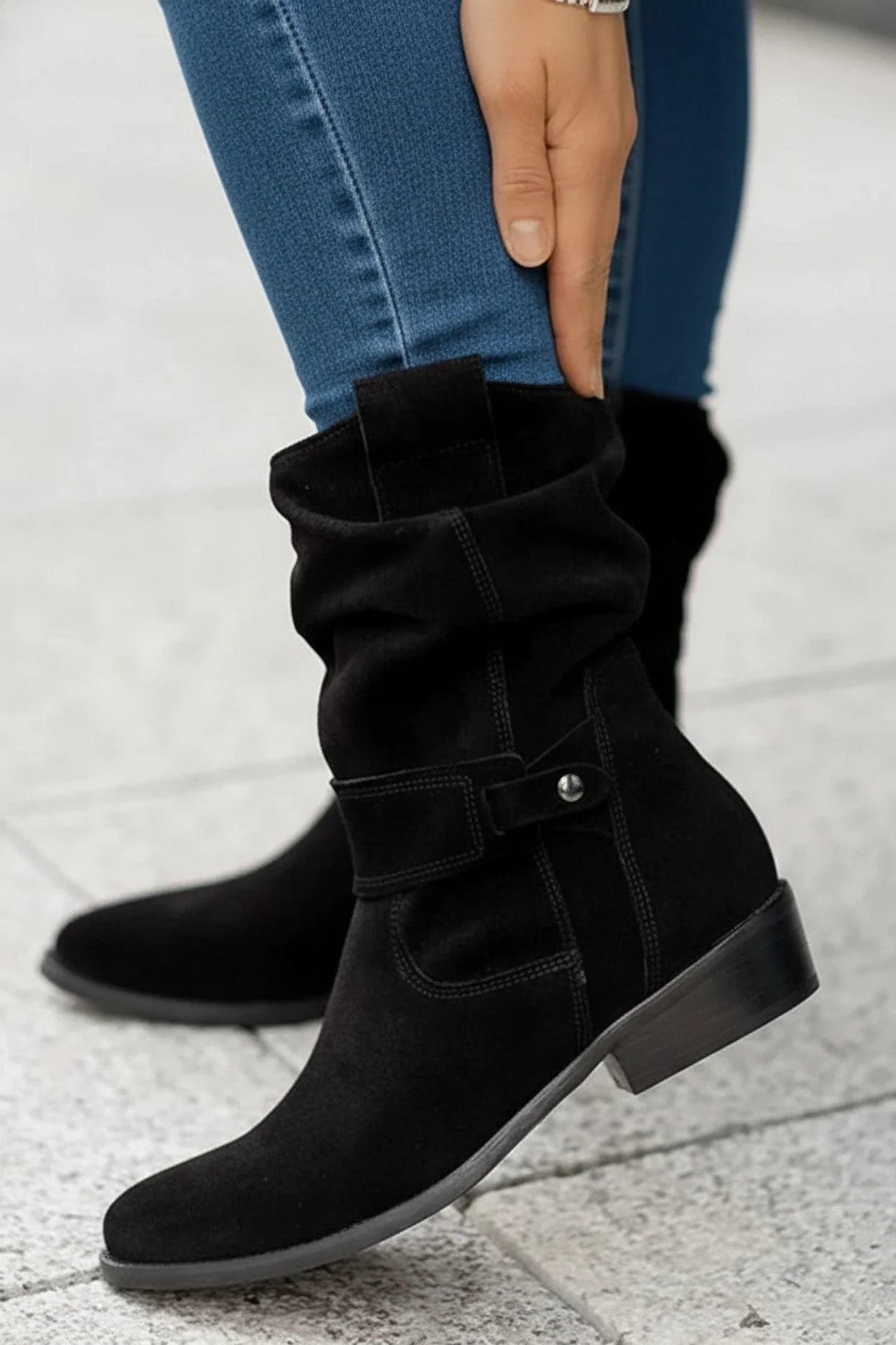 Elegant Slouch Ankle Boots for Women | Buckle Detail & Block Heel