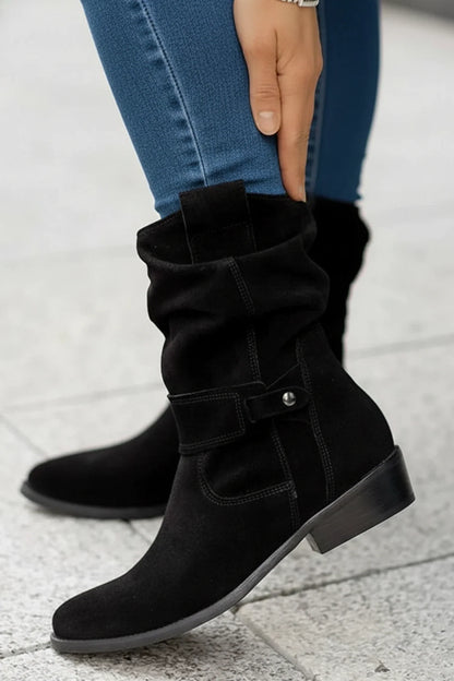 Elegant Slouch Ankle Boots for Women | Buckle Detail & Block Heel