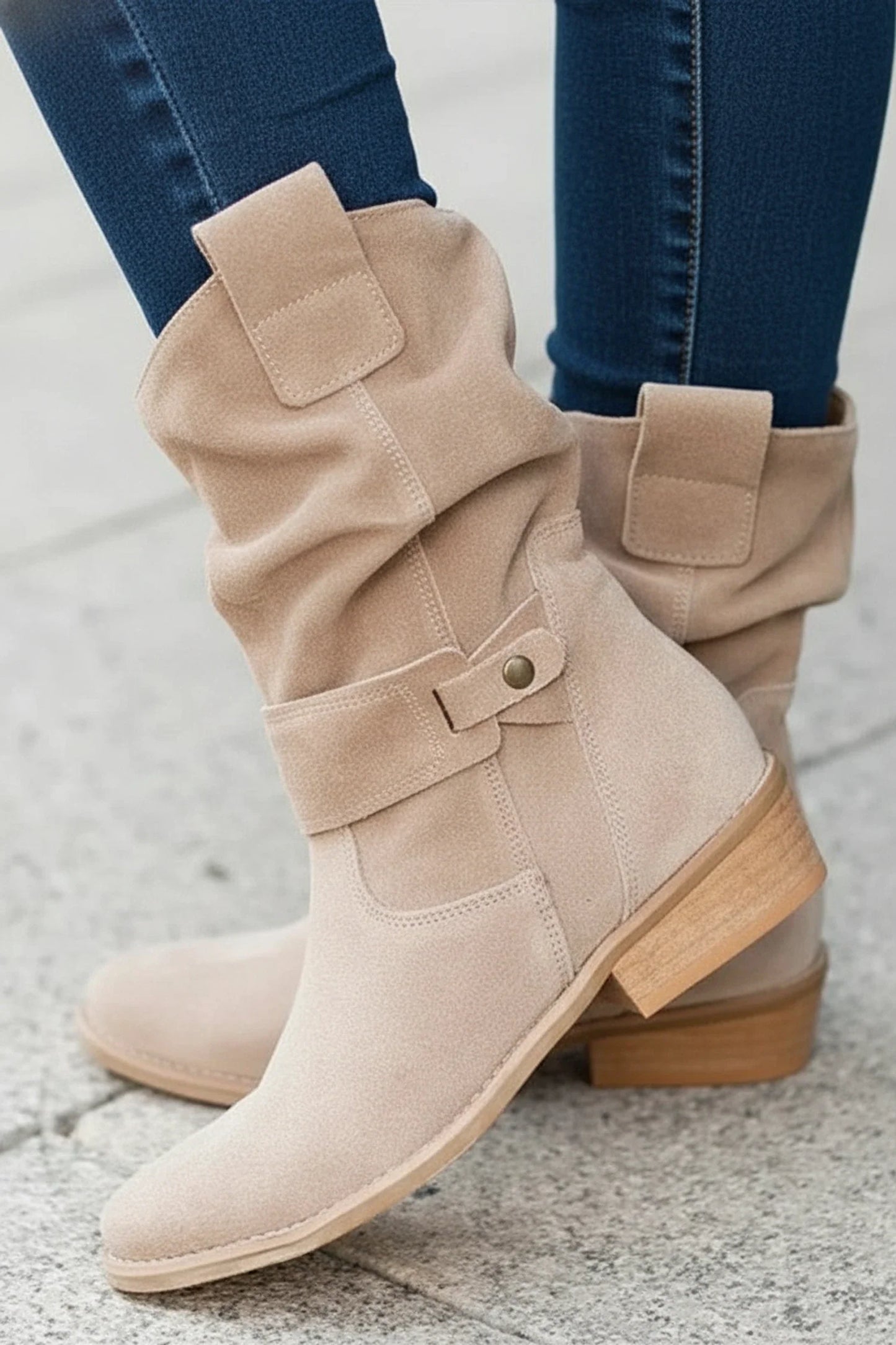 Elegant Slouch Ankle Boots for Women | Buckle Detail & Block Heel