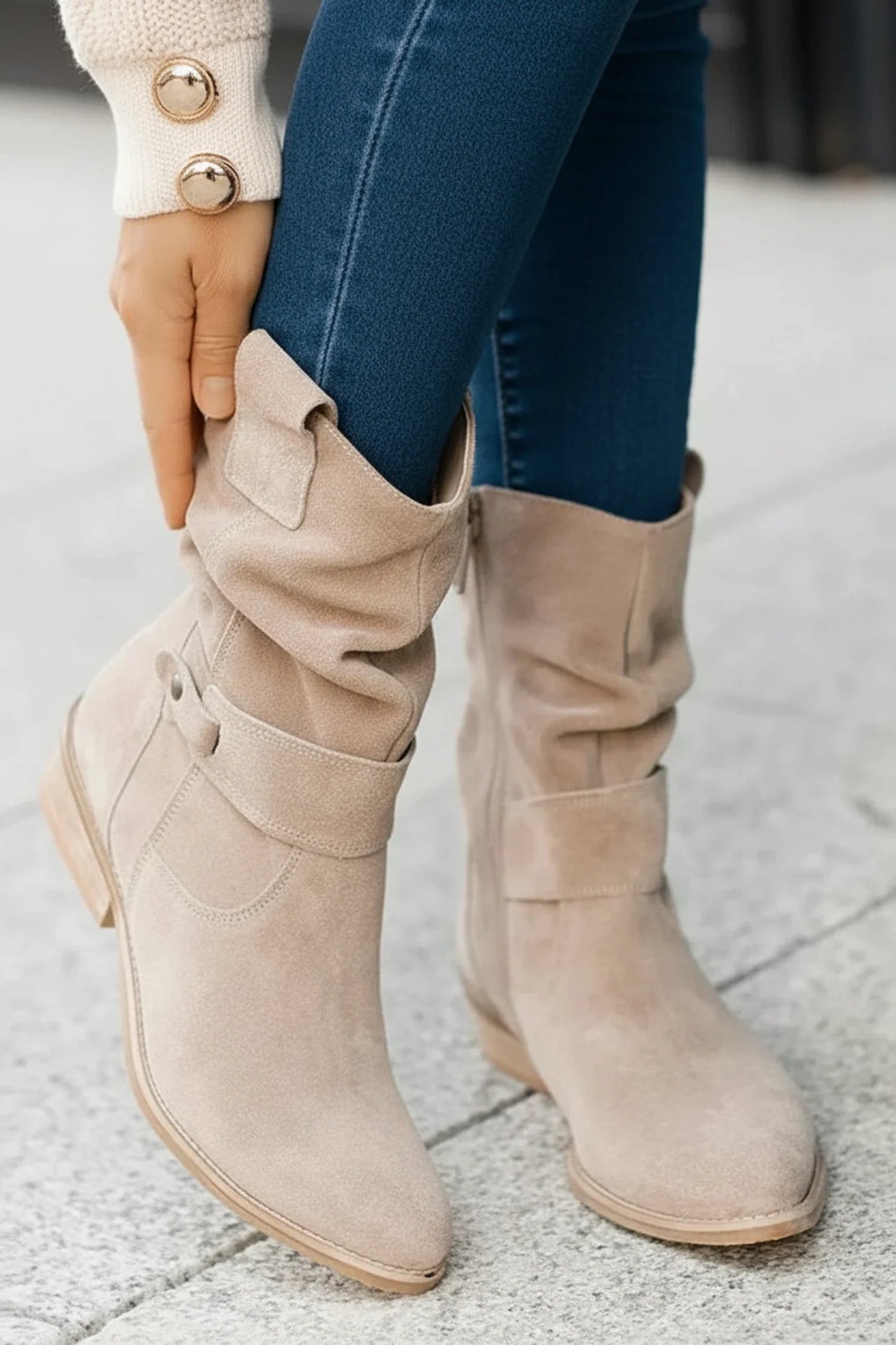 Elegant Slouch Ankle Boots for Women | Buckle Detail & Block Heel