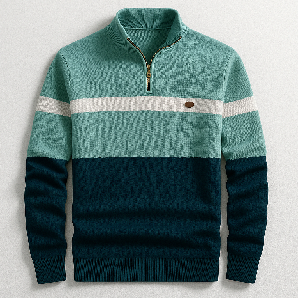 Sport-Inspired Half Zip Sweater for Men | Color Block Knit Design