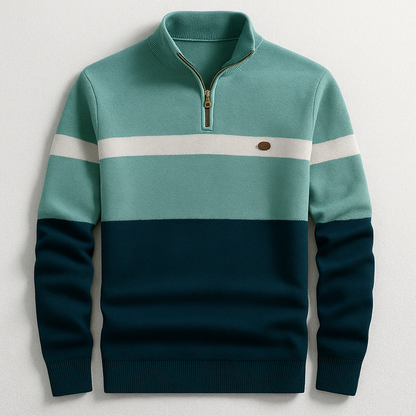 Sport-Inspired Half Zip Sweater for Men | Color Block Knit Design