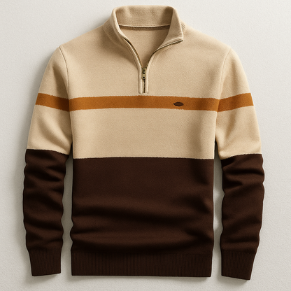 Sport-Inspired Half Zip Sweater for Men | Color Block Knit Design
