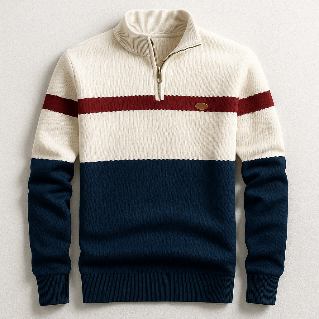 Sport-Inspired Half Zip Sweater for Men | Color Block Knit Design