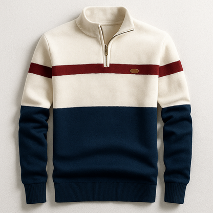 Sport-Inspired Half Zip Sweater for Men | Color Block Knit Design