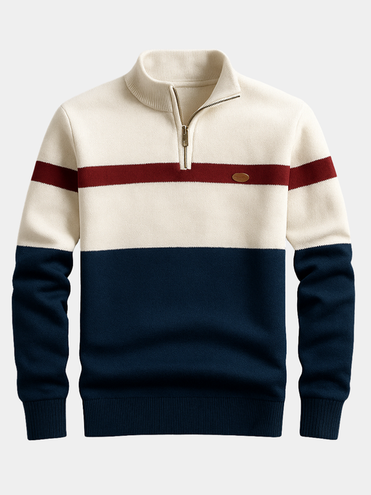 Sport-Inspired Half Zip Sweater for Men | Color Block Knit Design