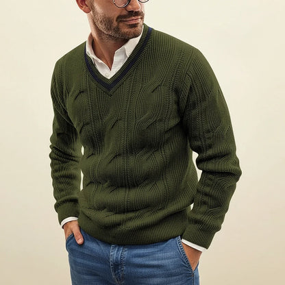 Timeless Cable V-Neck Sweater for Men | Structured Knit Design