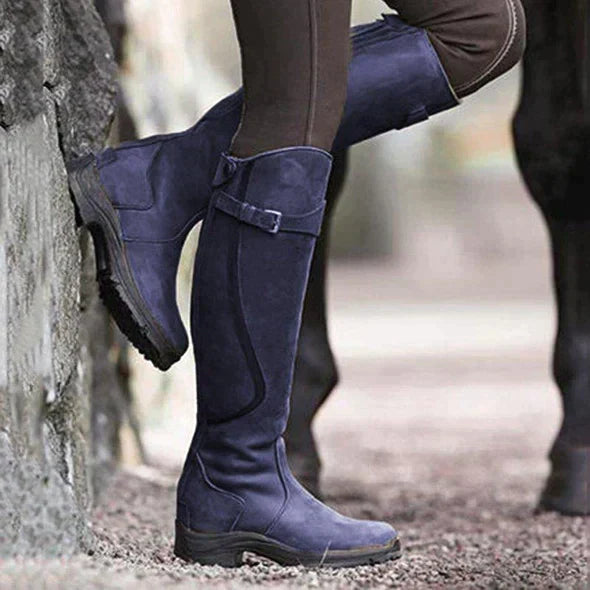 Rugged Knee High Boots for Women | Buckle Strap Detail & Durable Grip Sole